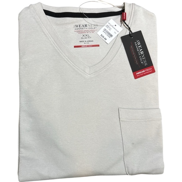 Men’s Kenneth Cole Awearness Slim Fit Short Sleeve V-Neck T-Shirt Bone XXL - Picture 1 of 7